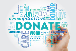 Donate word cloud collage with marker, social concept background